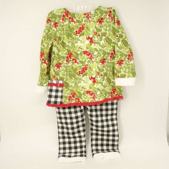 NWT Sweet Honey Christmas Pajamas Holiday Outfit 12 Months Girl Buffalo Check - Picture 2 of 9